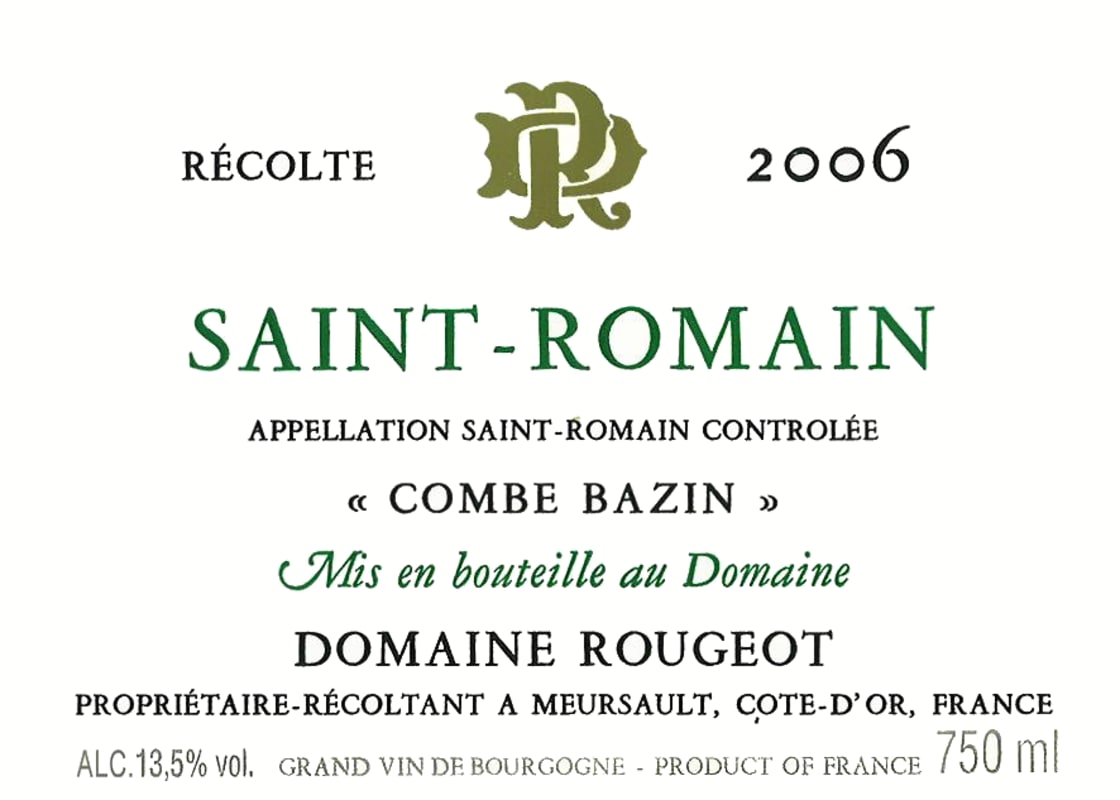 Domaine Rougeot-Dupin Saint-Romain Combe Bazin 2006 Front Label