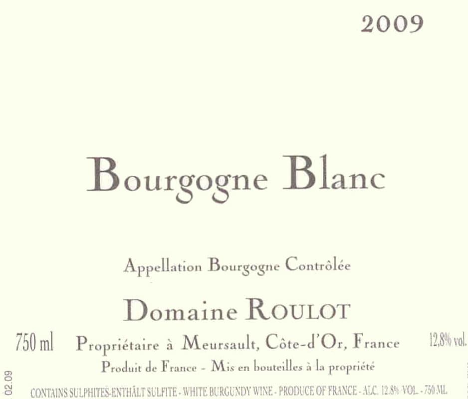 Domaine Roulot Bourgogne Blanc 2009 Front Label