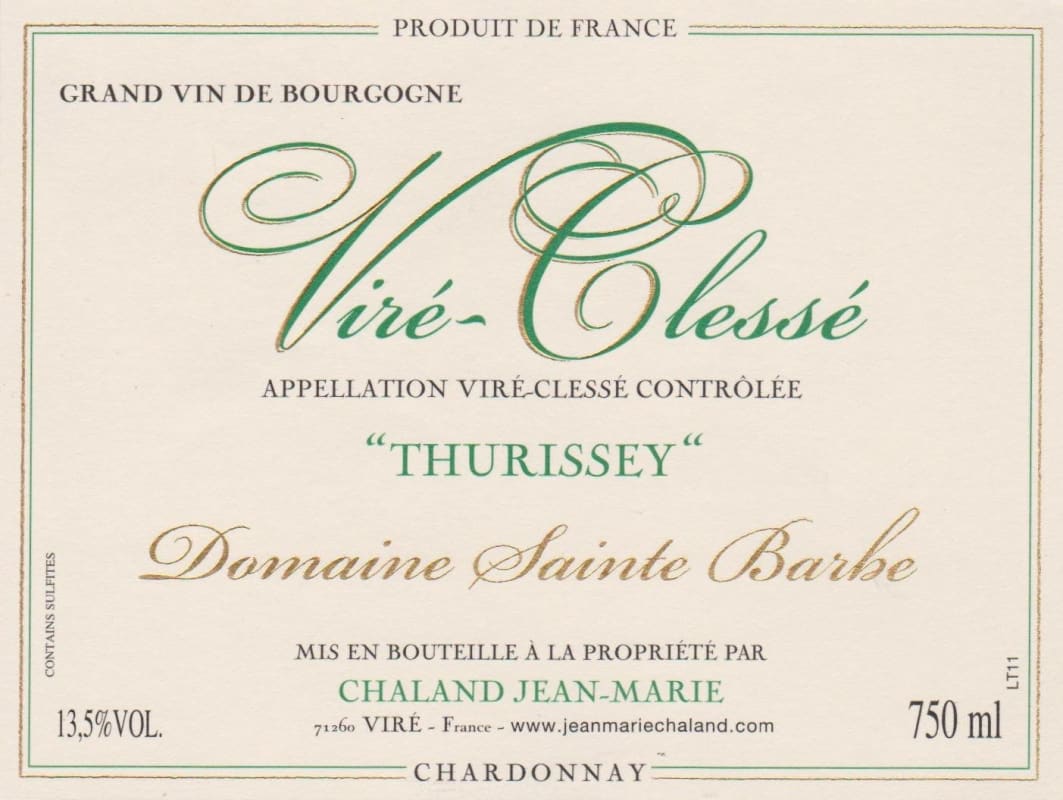Domaine Sainte Barbe Vire-Clesse Thurissey 2014 Front Label