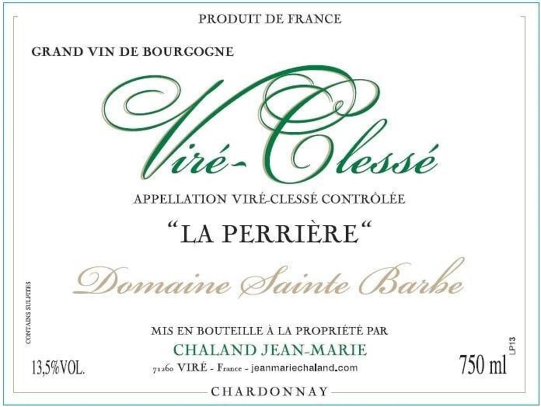 Domaine Sainte Barbe Vire-Clesse La Perriere 2014 Front Label