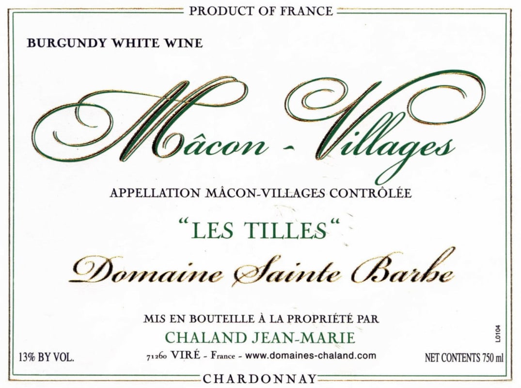 Domaine Sainte Barbe Macon-Villages Les Tilles 2014 Front Label