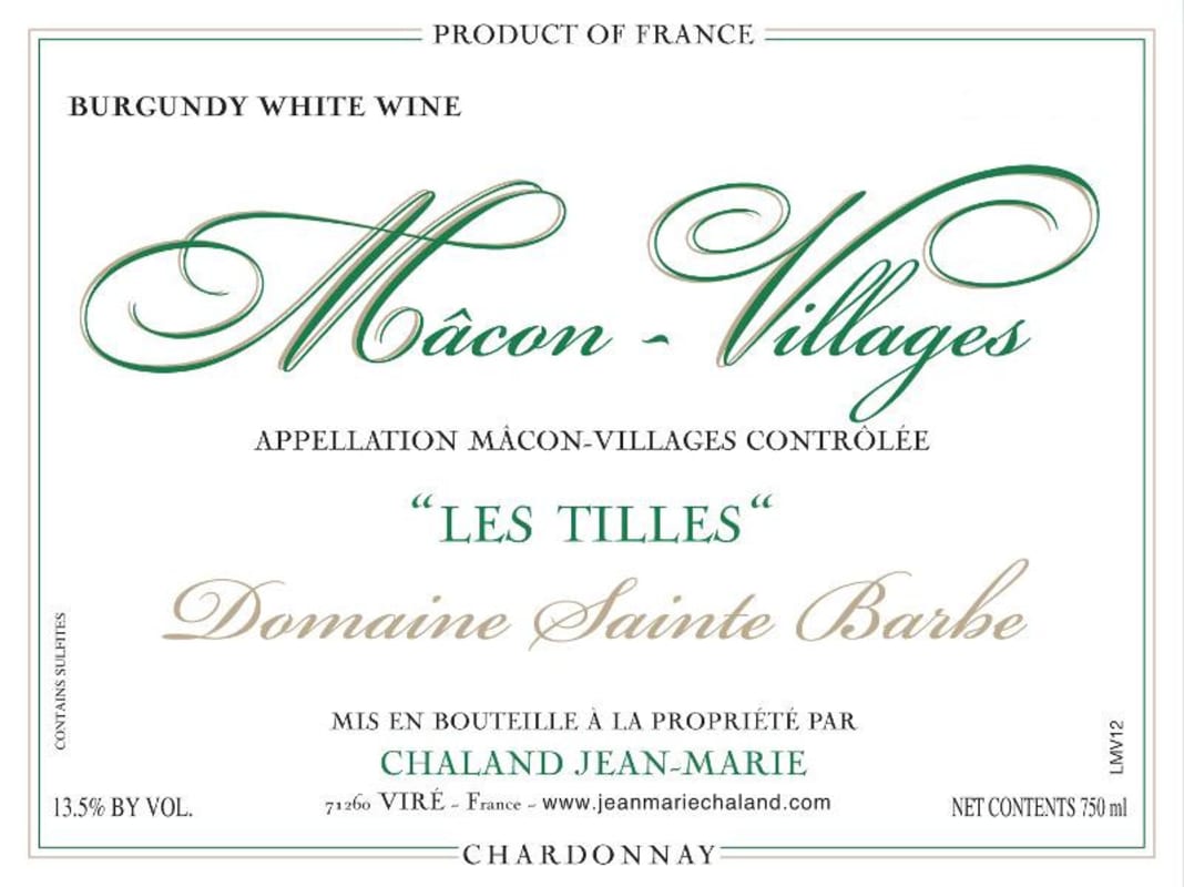 Domaine Sainte Barbe Macon-Villages Les Tilles 2012 Front Label