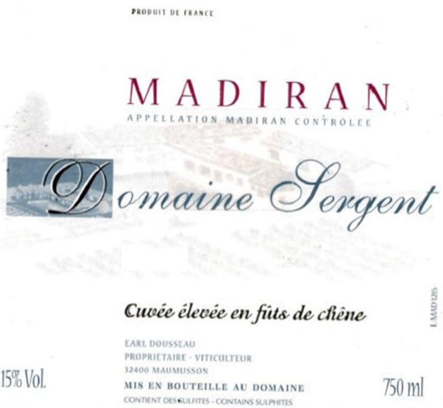 Domaine Sergent Cuvee Elevee en Fut de Chene 2014 Front Label