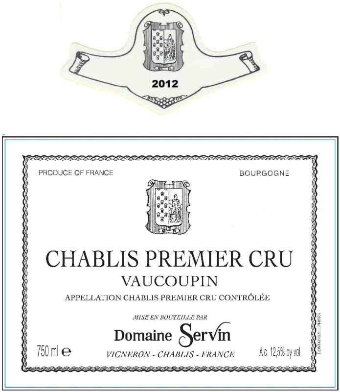 Domaine Servin Chablis Vaucoupin Premier Cru 2012 Front Label