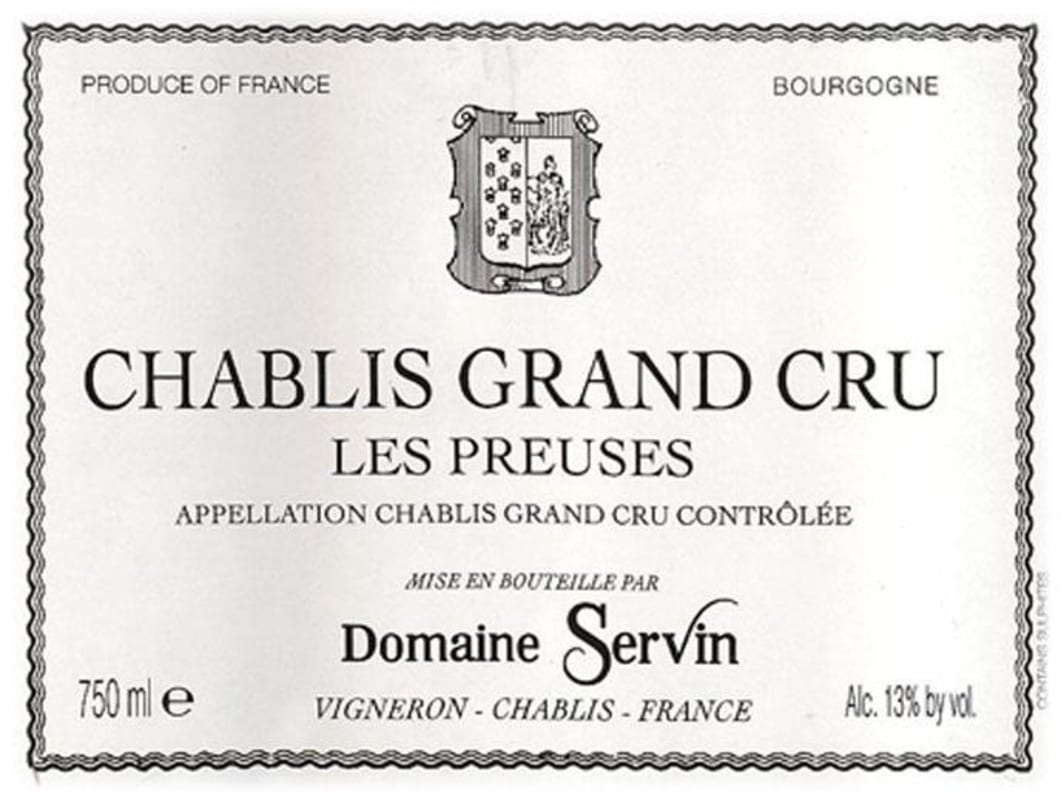 Domaine Servin Chablis Les Preuses Grand Cru 2012 Front Label