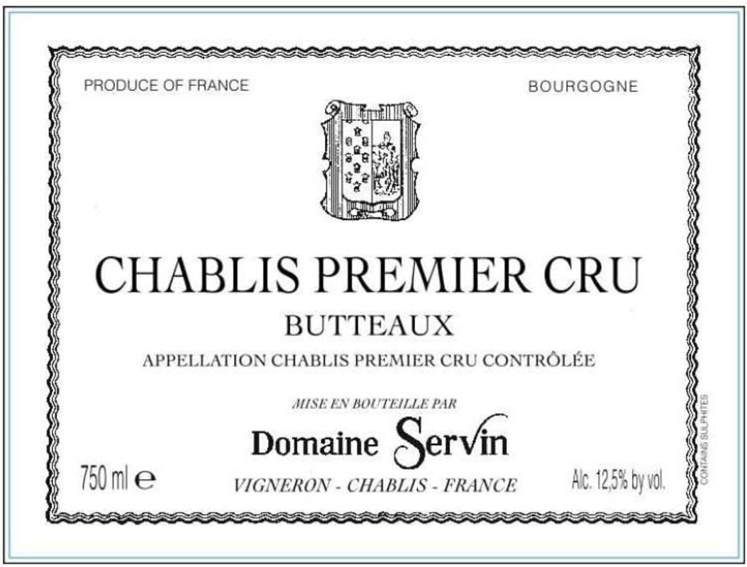 Domaine Servin Chablis Butteaux Premier Cru 2013 Front Label