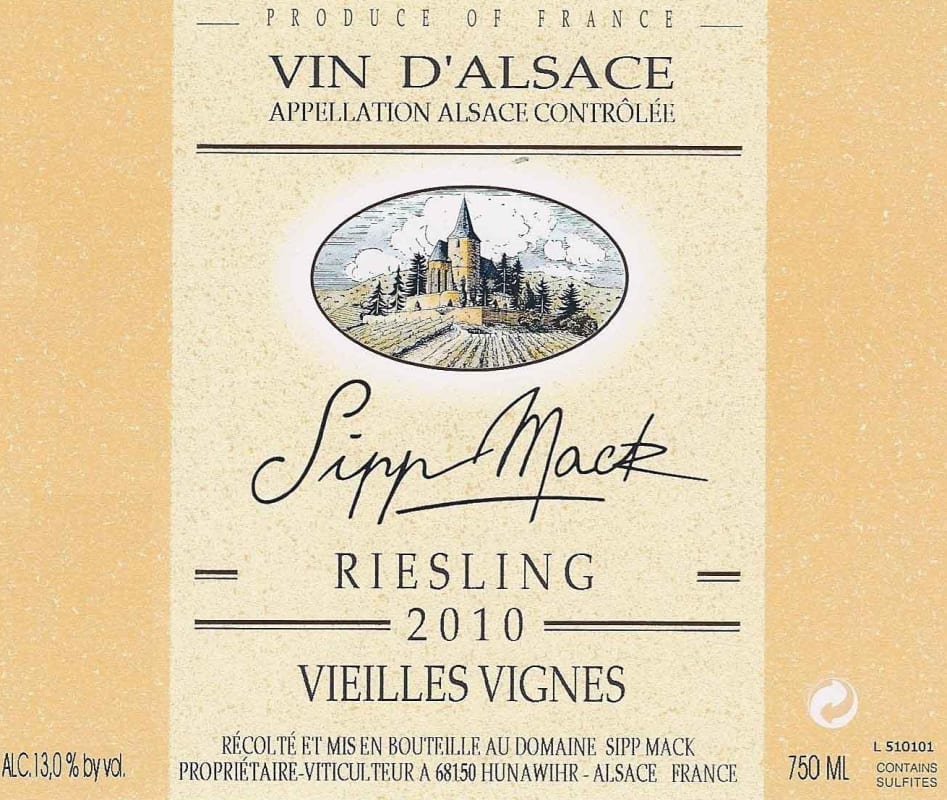 Domaine Sipp Mack Vieilles Vignes Riesling 2010 Front Label