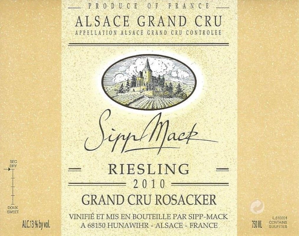 Domaine Sipp Mack Rosacker Alsace Grand Cru Riesling 2010 Front Label