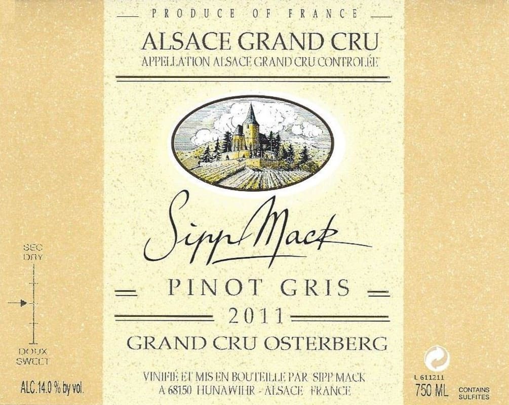 Domaine Sipp Mack Osterberg Grand Cru Pinot Gris 2011 Front Label