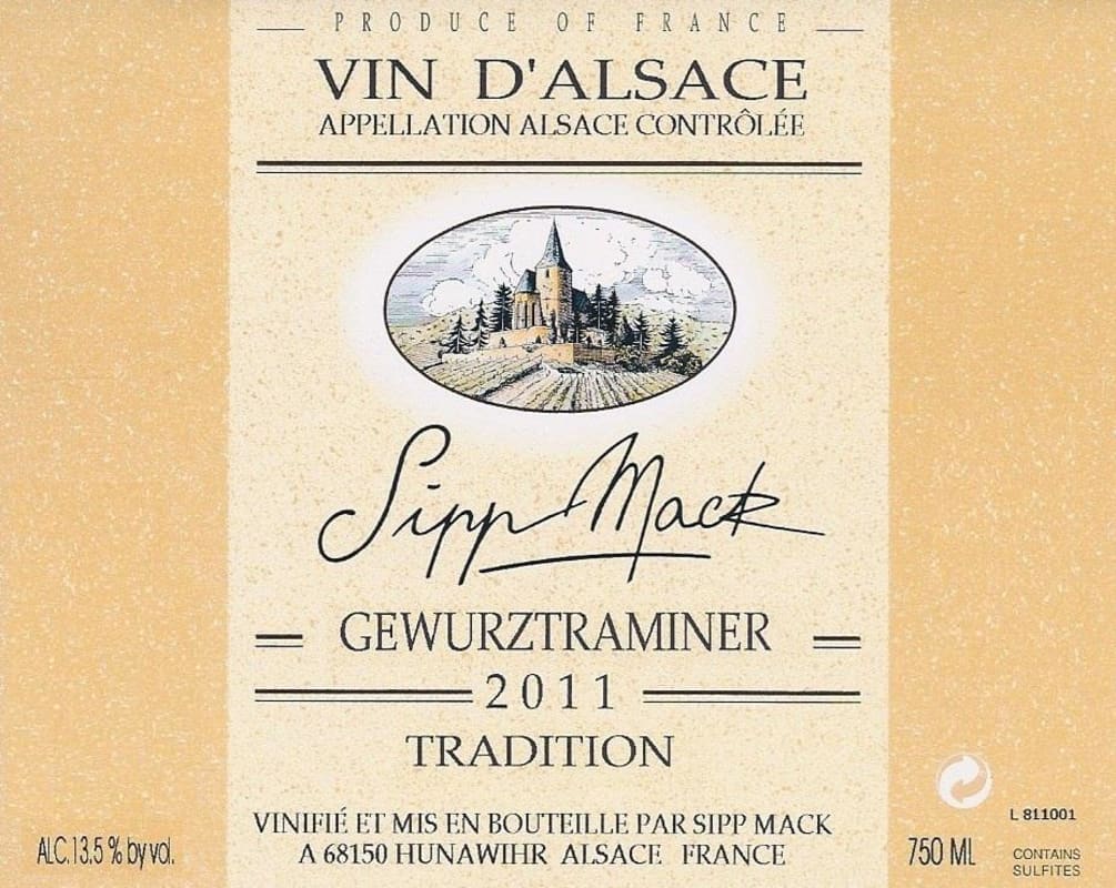 Domaine Sipp Mack Tradition Gewurztraminer 2011 Front Label