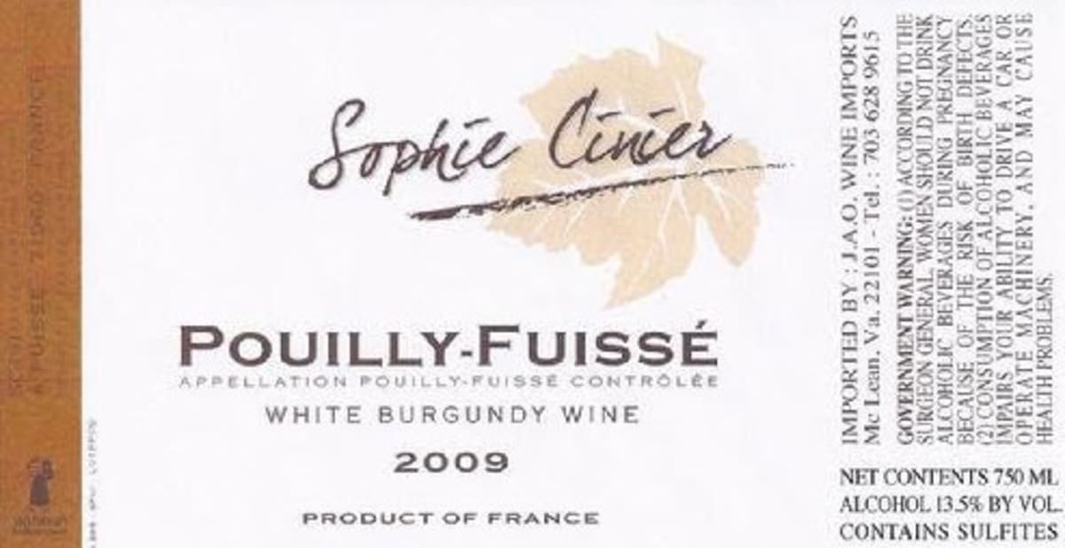 Domaine Sophie Cinier Pouilly-Fuisse 2009 Front Label