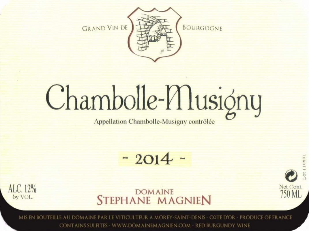 Domaine Stephane Magnien Chambolle-Musigny 2014 Front Label