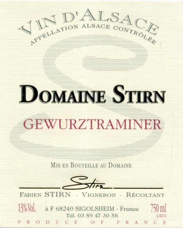 Domaine Stirn Gewurztraminer 2014 Front Label