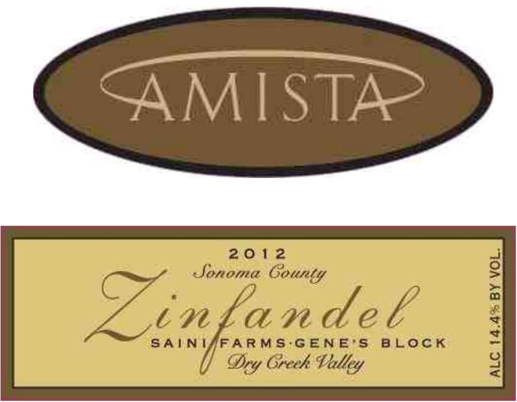 Amista Vineyards Zinfandel Gene Block 2012 Front Label