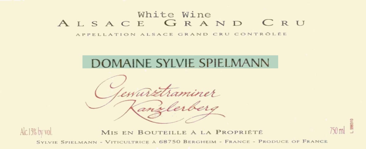 Domaine Sylvie Spielmann Kanzlerberg Grand Cru Gewurztraminer 2004 Front Label