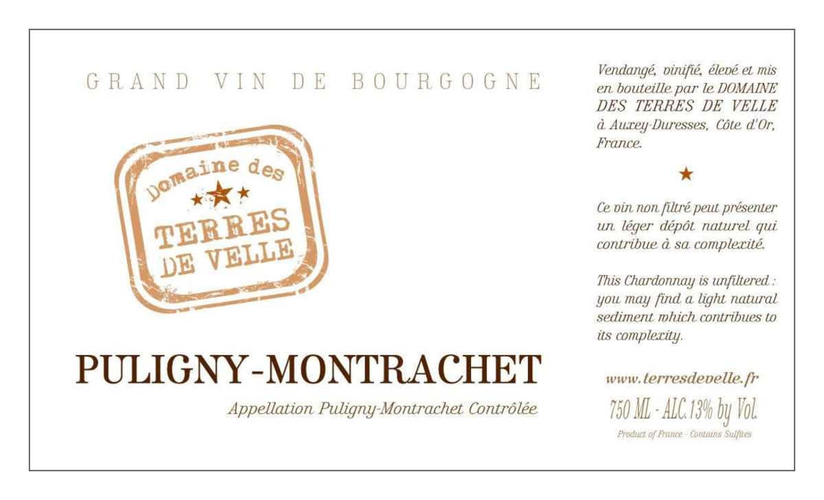 Domaine Terres De Velle Puligny-Montrachet 2013 Front Label