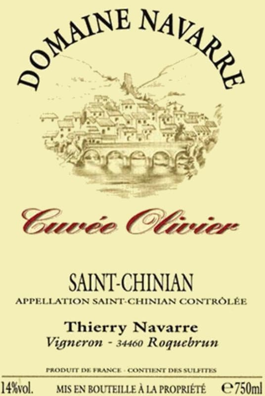 Domaine Thierry Navarre Languedoc Roussillon Saint Chinian Cuvee Olivier 2006 Front Label