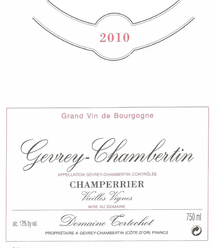 Domaine Tortochot Gevrey-Chambertin Champerrier Vieilles Vignes 2010 Front Label