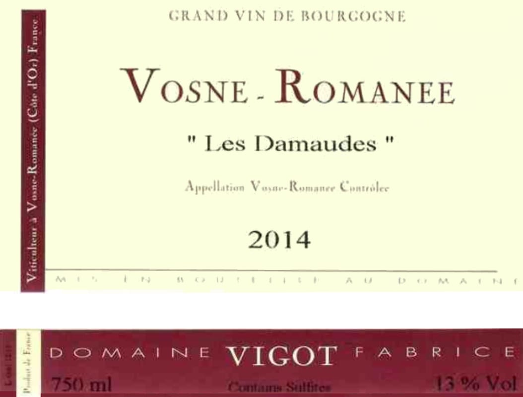 Domaine Vigot Fabrice Vosne-Romanee Les Damaudes 2014 Front Label
