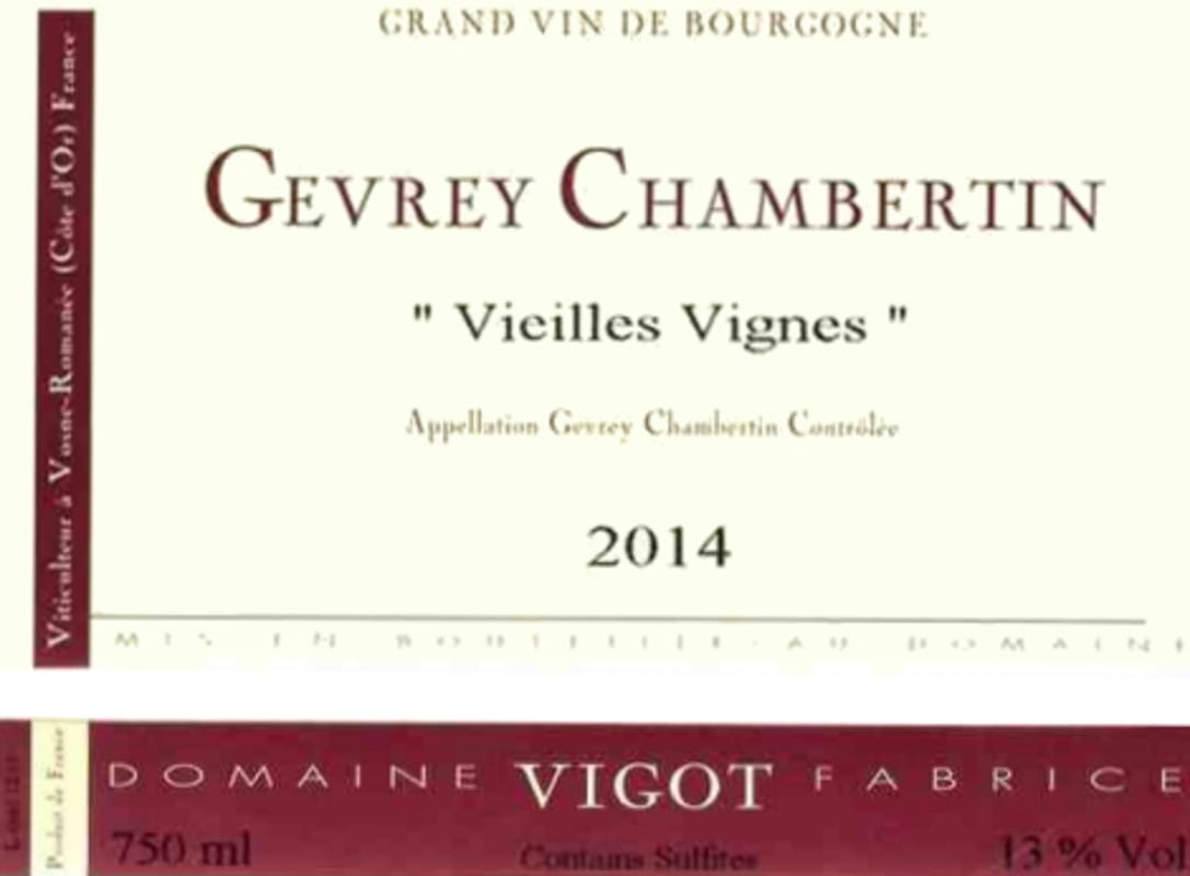 Domaine Vigot Fabrice Gevrey Chambertin Vieilles Vignes 2014 Front Label