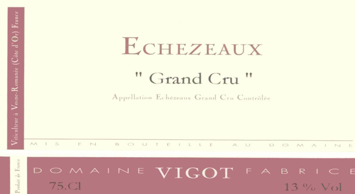 Domaine Vigot Fabrice Echezeaux Grand Cru 2012 Front Label