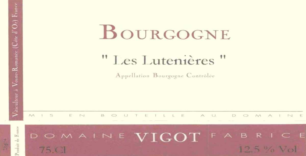 Domaine Vigot Fabrice Bourgogne Les Lutenieres 2009 Front Label