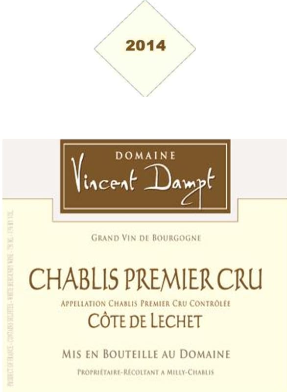 Domaine Vincent Dampt Chablis Cote de Lechet Premier Cru 2014 Front Label