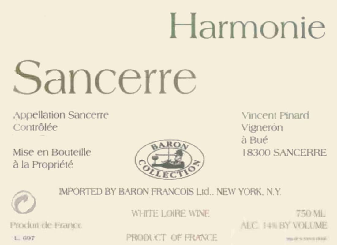 Domaine Vincent Pinard Sancerre Harmonie 2014 Front Label