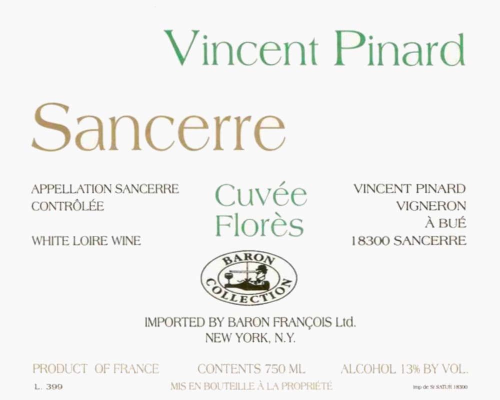 Domaine Vincent Pinard Sancerre Cuvee Flores 2013 Front Label