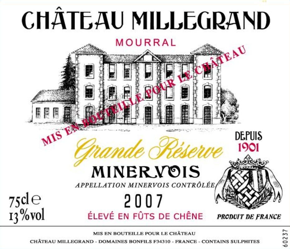 Domaines Bonfils Chateau Millegrand Cuvee Mourral Grand Reserve 2007 Front Label