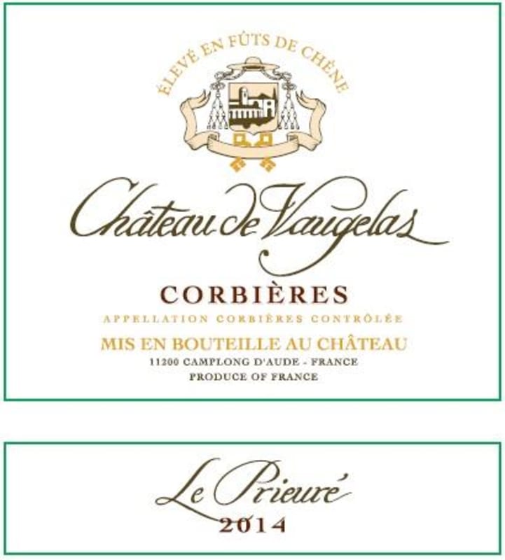 Domaines Bonfils Corbieres Chateau de Vaugelas Le Prieure 2014 Front Label