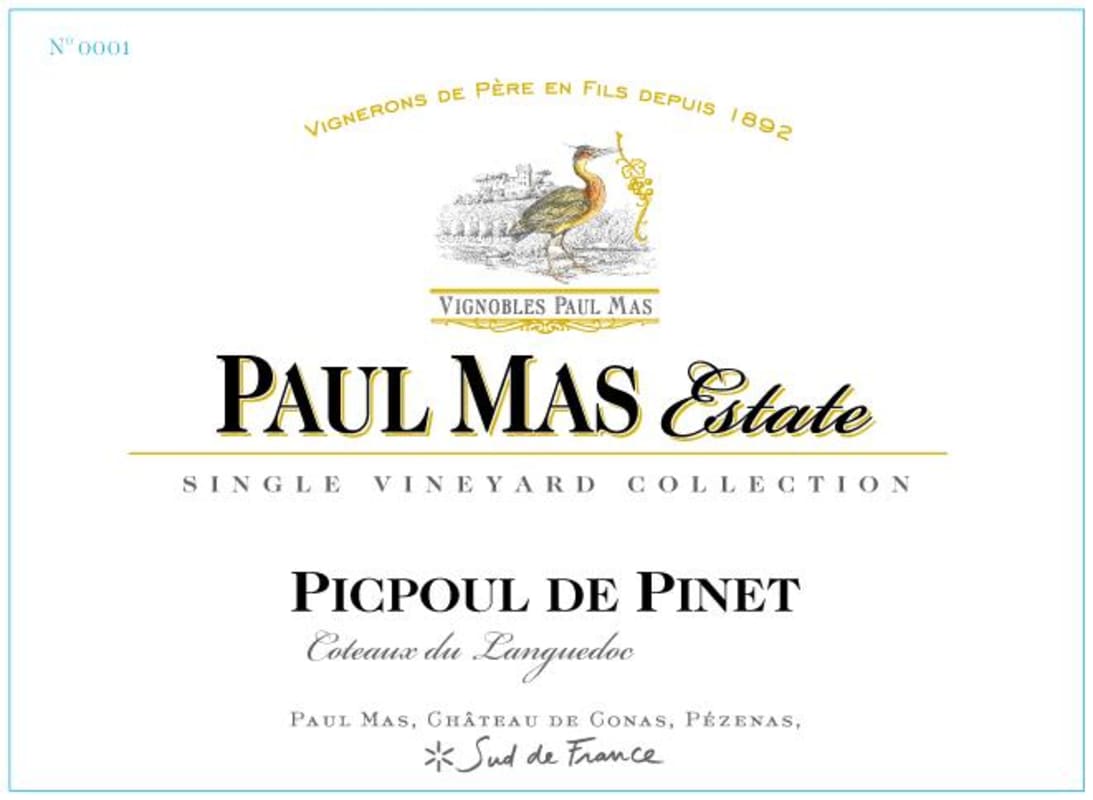 Domaines et Vignobles Astruc Picpoul de Pinet Paul Mas Estate 2013 Front Label