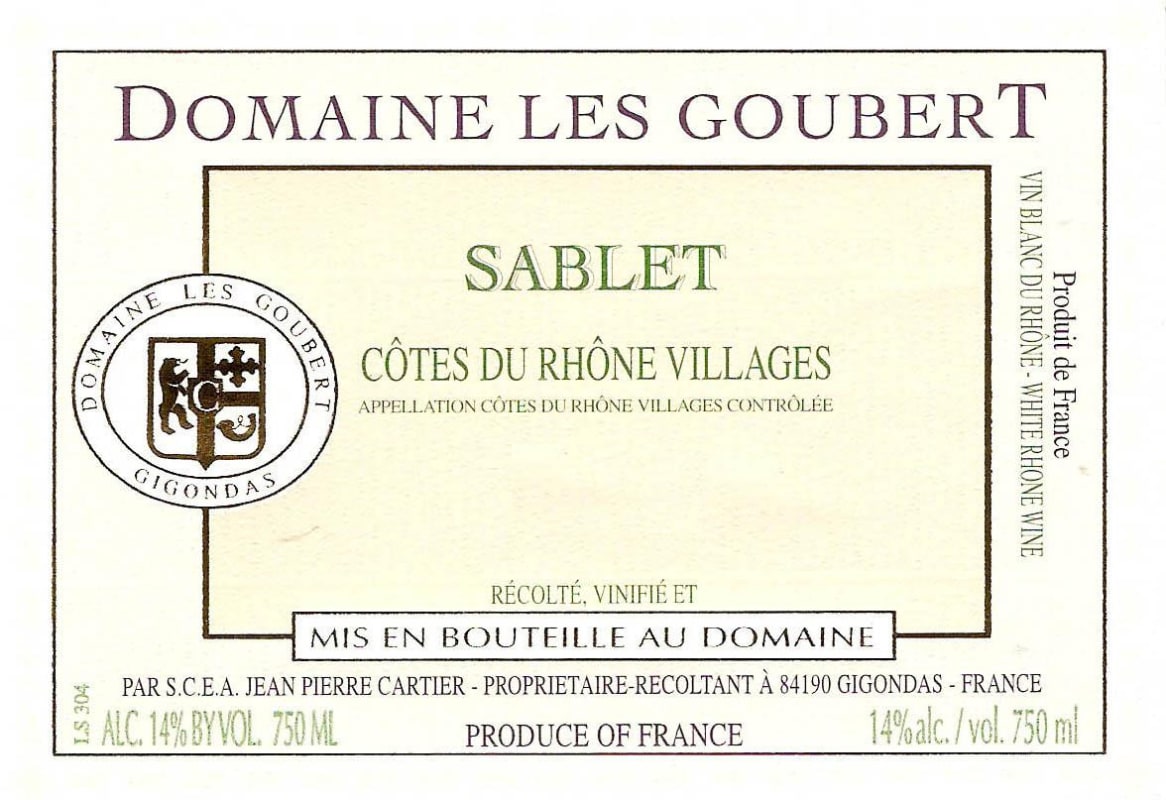 Domaine Les Goubert Cotes du Rhone Villages Sablet Blanc 2012 Front Label