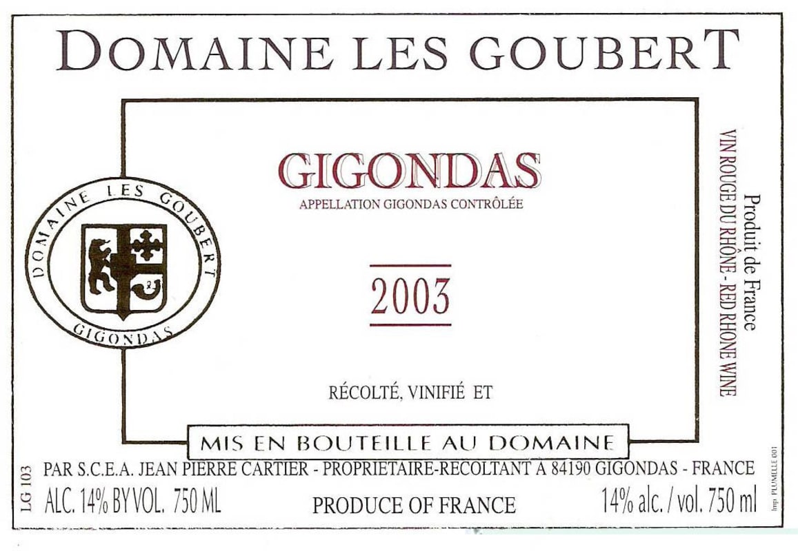 Domaine Les Goubert Gigondas 2003 Front Label