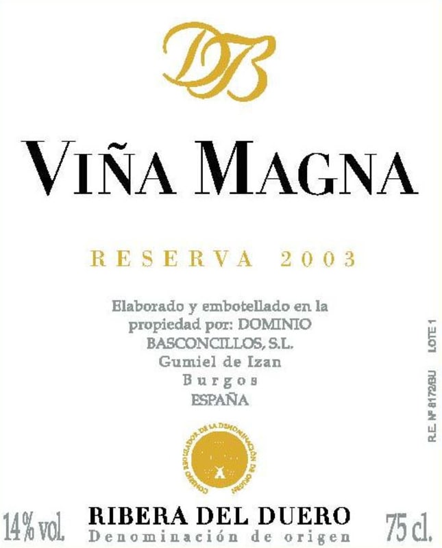 Dominio Basconcillos Vina Magna Reserva 2003 Front Label