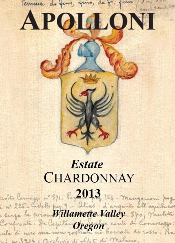 Apolloni Vineyards Estate Chardonnay 2013 Front Label
