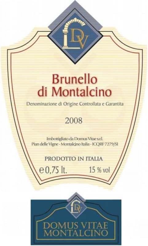 Domus Vitae srl Brunello di Montalcino 2008 Front Label