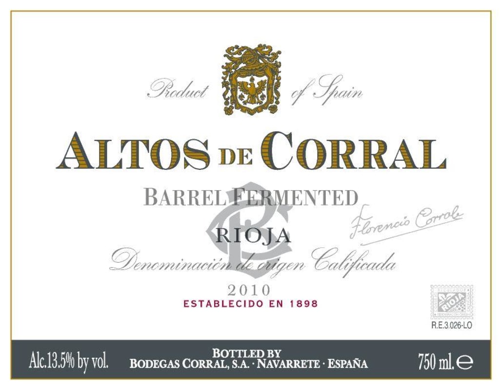 Don Jacobo Altos de Corral Barrel Fermented 2010 Front Label