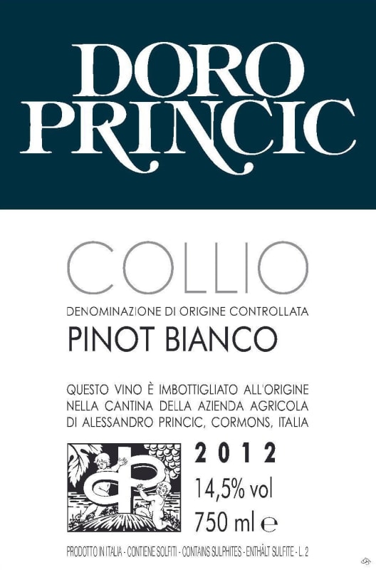 Doro Princic Collio Pinot Bianco 2012 Front Label
