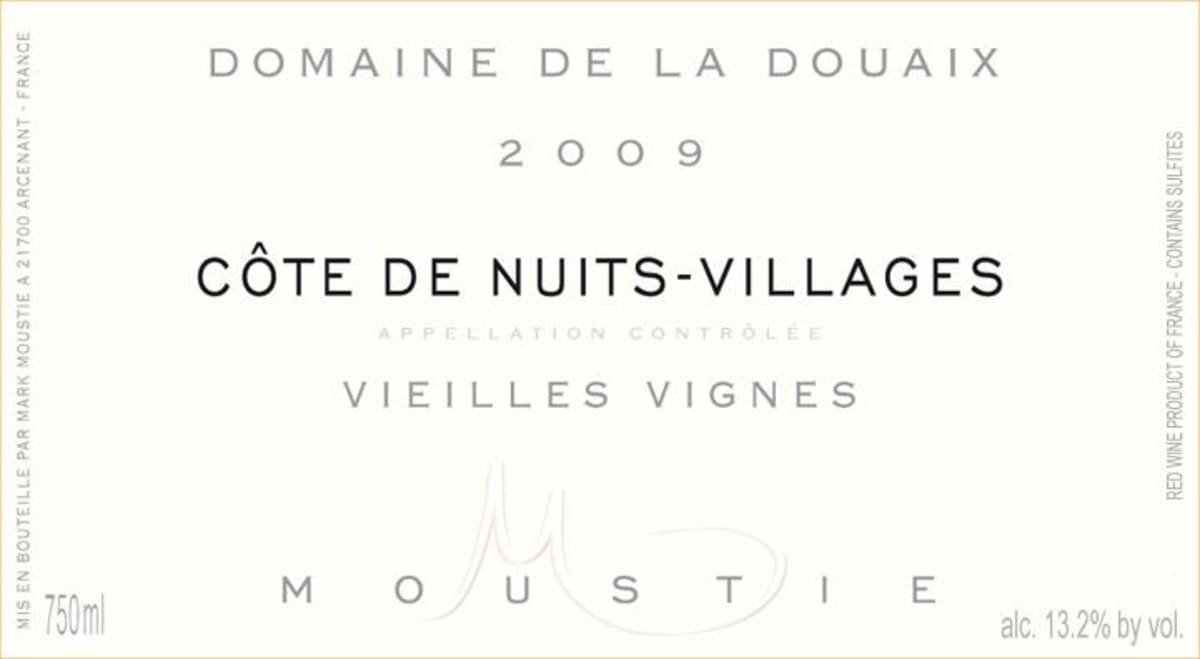 Douaix Cote de Nuits-Villages Vieilles Vigne 2009 Front Label