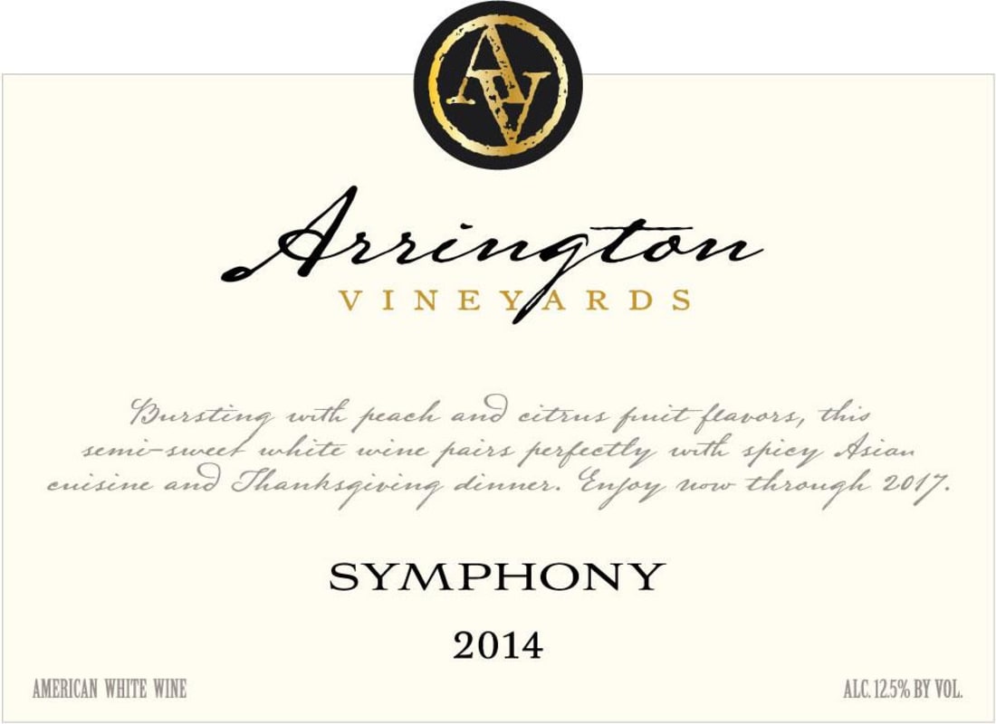 Arrington Vineyards Symphony 2014 Front Label