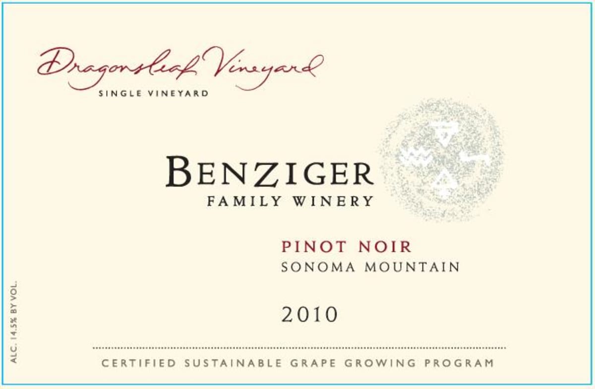 Benziger Dragonsleaf Vineyard Pinot Noir 2010 Front Label