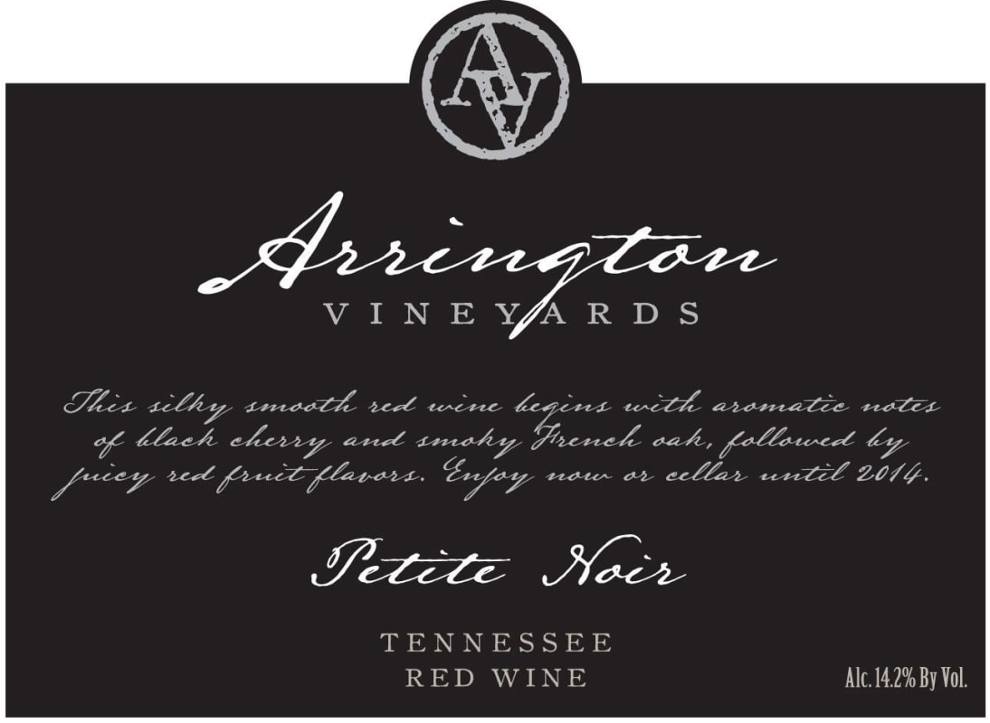 Arrington Vineyards Petite Noir 2014 Front Label