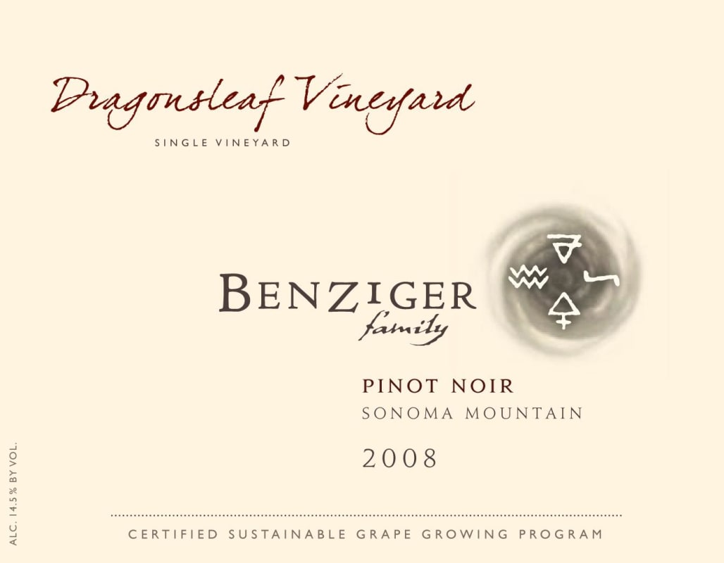 Benziger Dragonsleaf Vineyard Pinot Noir 2008 Front Label