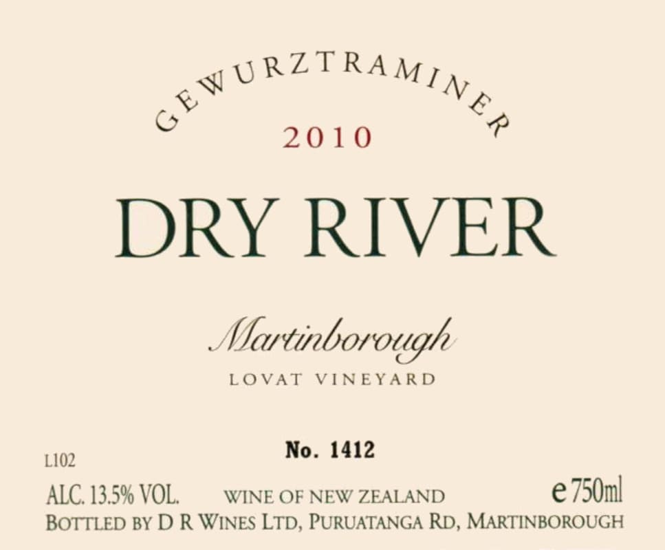 Dry River Wines Lovat Gewurztraminer 2010 Front Label