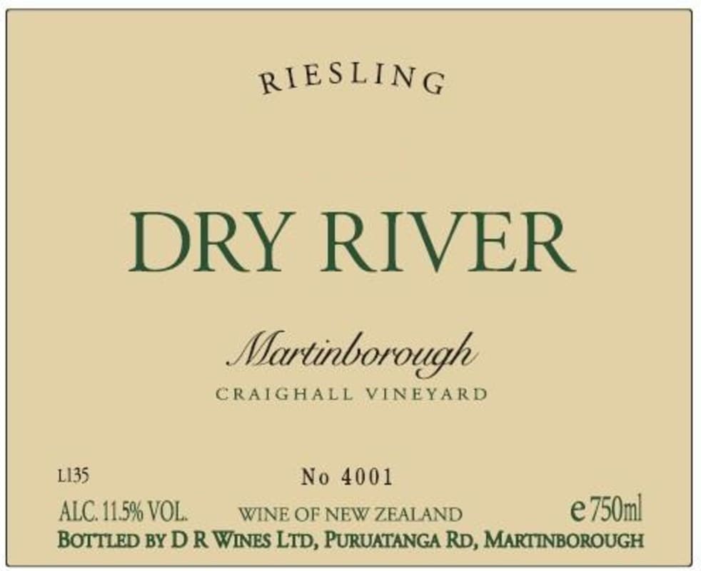 Dry River Wines Craighall Vineyard Riesling 2014 Front Label