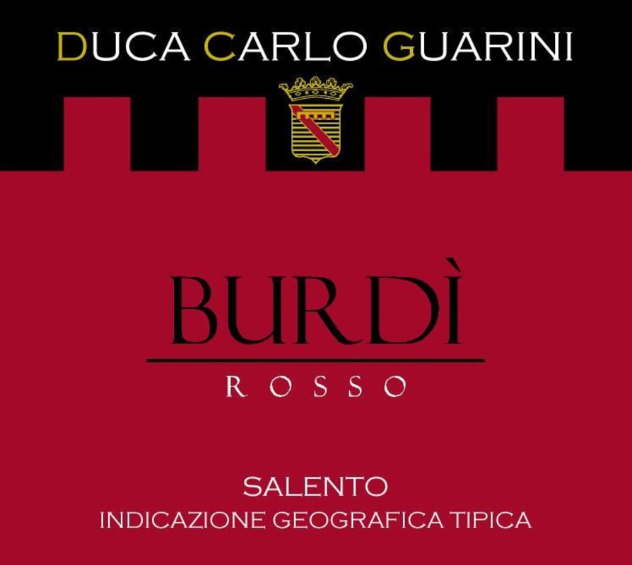 Duca Carlo Guarini Salento Burdi Rosso 2014 Front Label