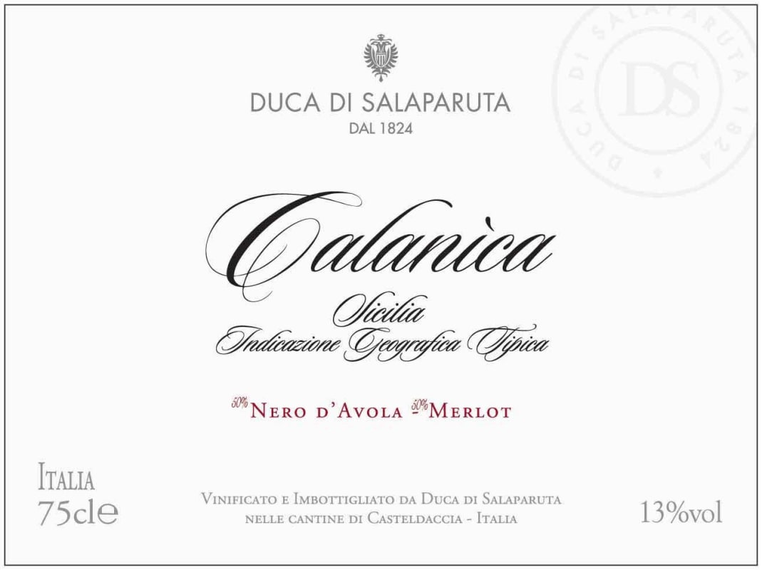 Duca Di Salaparuta Sicilia Calanica Nero d'Avola Merlot Rosso 2012 Front Label