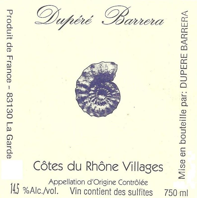 Dupere Barrera Cotes du Rhone Villages 2015 Front Label