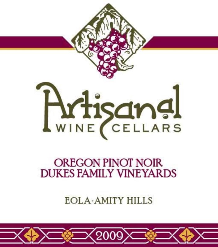 Artisinal Wine Cellars Dukes Family Vineyards Pinot Noir 2009 Front Label